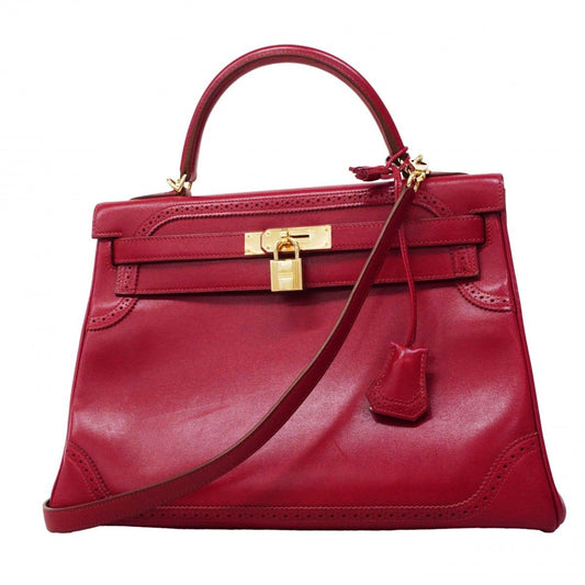 Hermes Handbag Kelly 32 Ghillies Tadelakt Ruby Gold 2-Way
