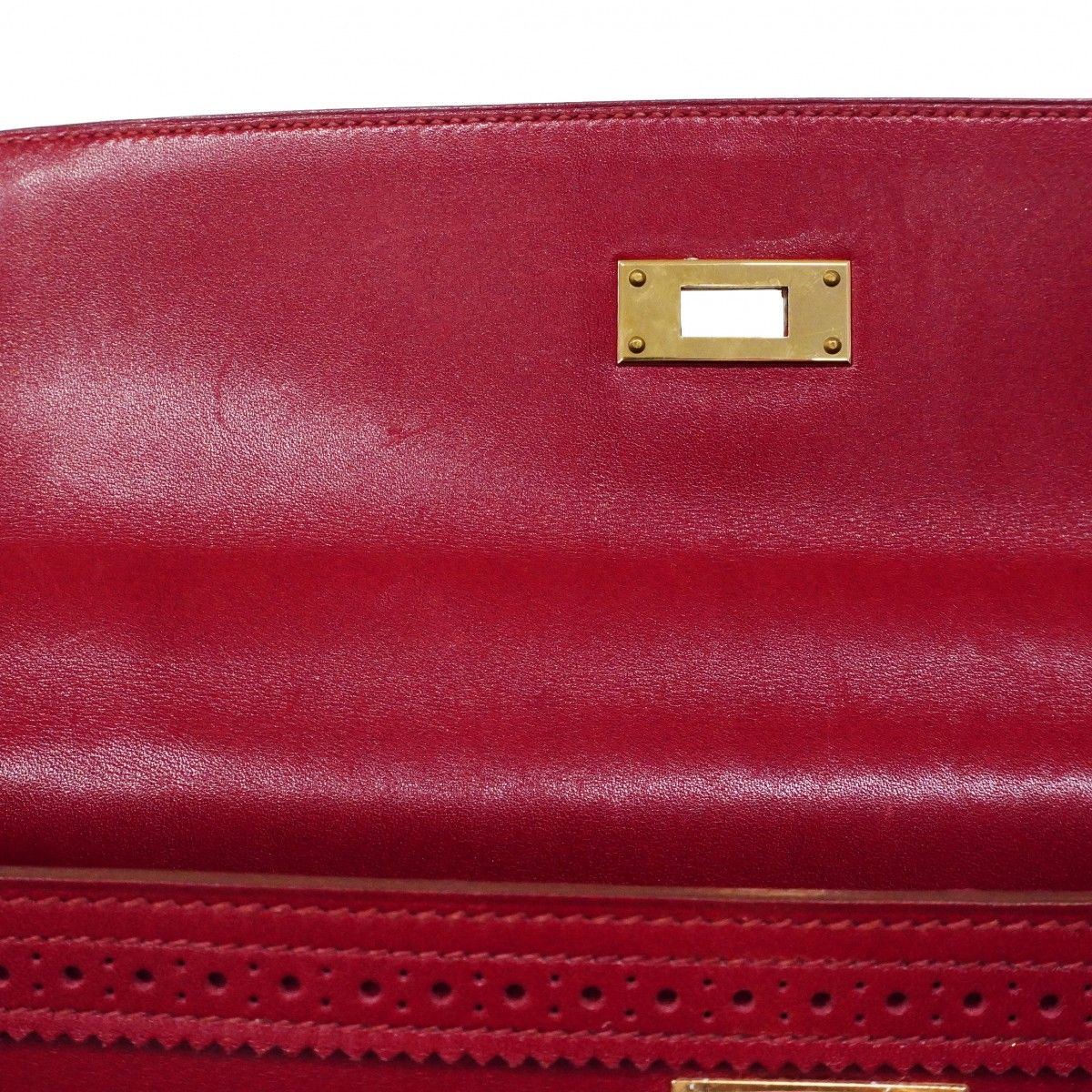 Hermes Handbag Kelly 32 Ghillies Tadelakt Ruby Gold 2-Way — view 8