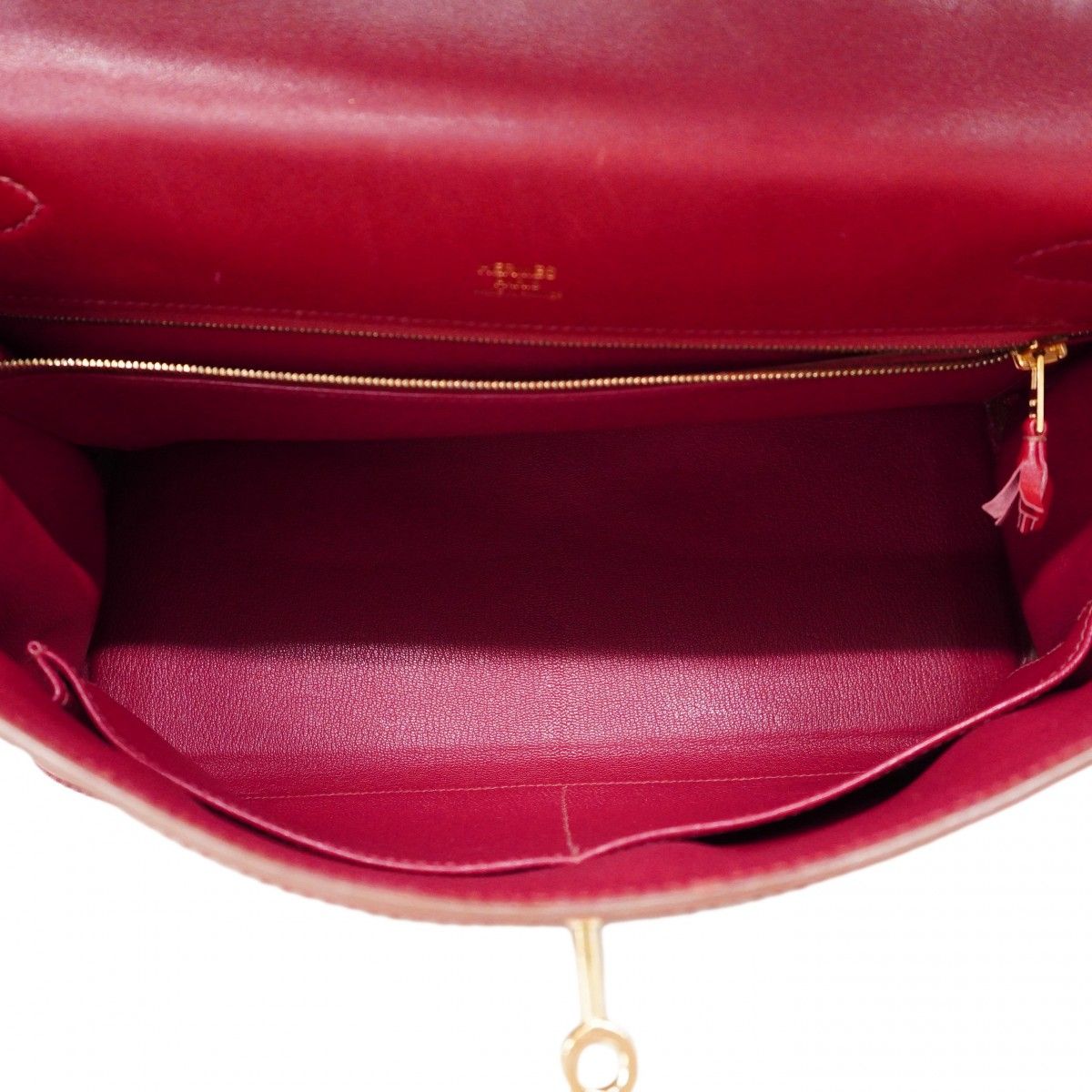 Hermes Handbag Kelly 32 Ghillies Tadelakt Ruby Gold 2-Way — view 4
