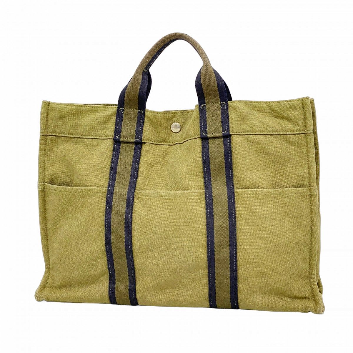 Hermes Tote Fourre Tout MM Canvas Khaki Silver