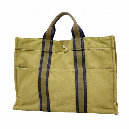 Hermes Tote Fourre Tout MM Canvas Khaki Silver