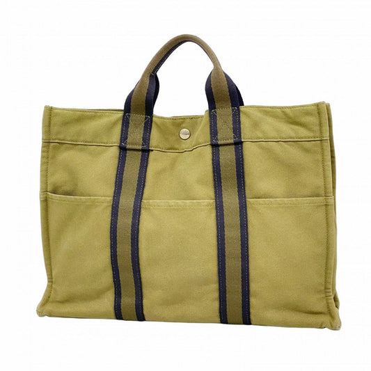 Hermes Tote Fourre Tout MM Canvas Khaki Silver