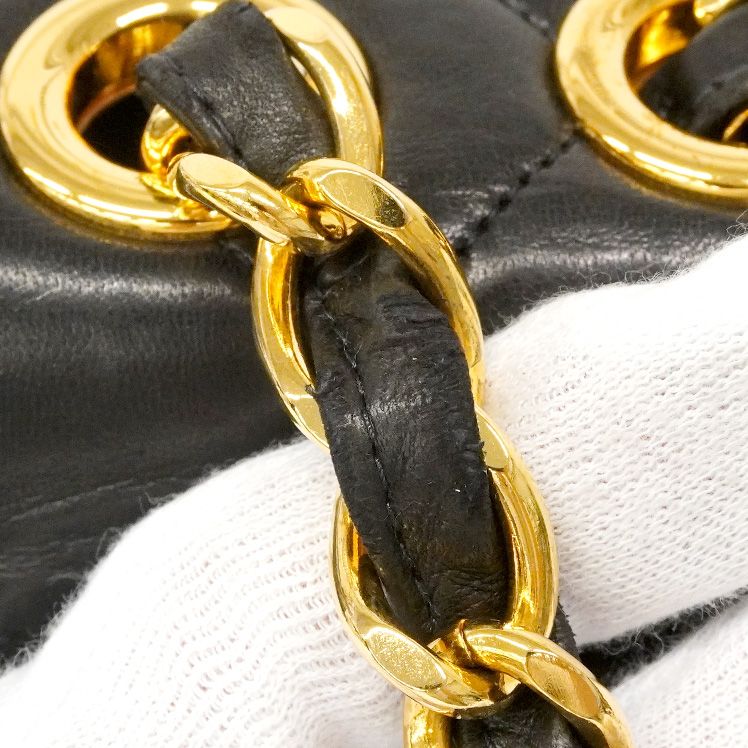 Chanel Shoulder Bag Big Quilted Lambskin Black Gold — view 7