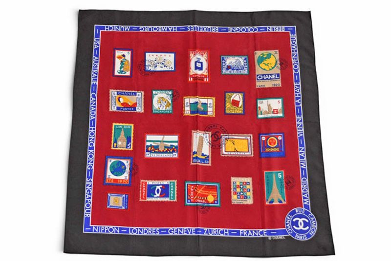 Chanel Scarf Shawl Vintage CC Logo Coc Pattern Silk Black Bordeaux