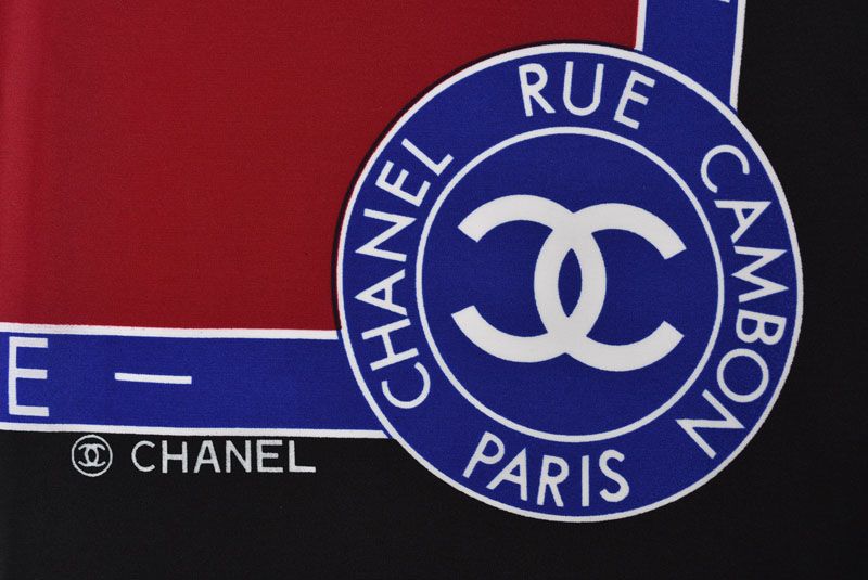 Chanel Scarf Shawl Vintage CC Logo Coc Pattern Silk Black Bordeaux — view 6