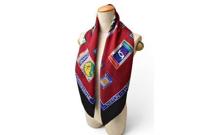 Chanel Scarf Shawl Vintage CC Logo Coc Pattern Silk Black Bordeaux — view 3