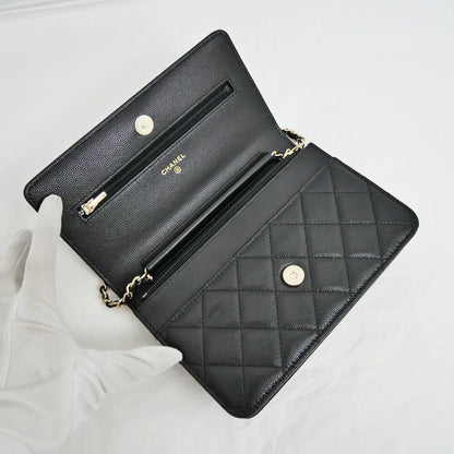 Chanel Chain Wallet Shoulder Bag Caviar Leather Black Champagne — view 5