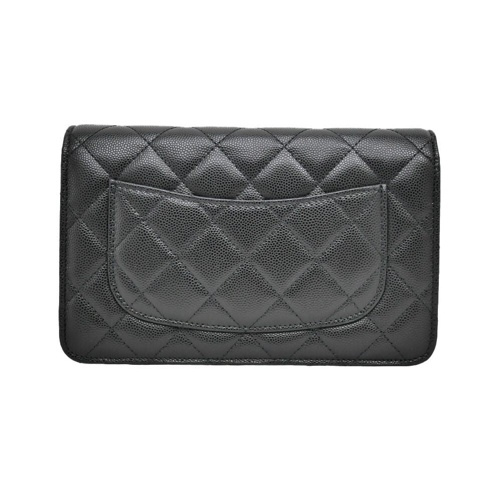 Chanel Chain Wallet Shoulder Bag Caviar Leather Black Champagne — view 2