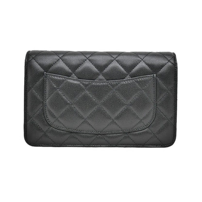 Chanel Chain Wallet Shoulder Bag Caviar Leather Black Champagne — view 2