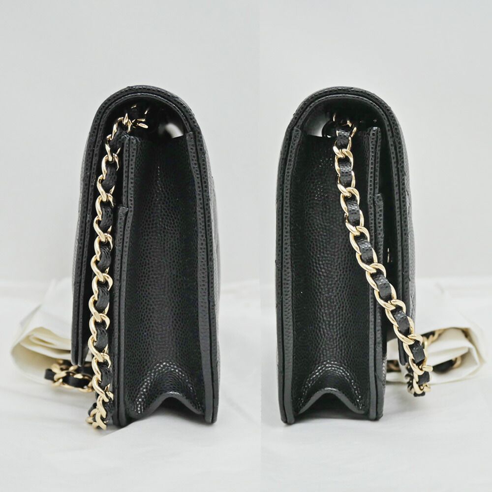 Chanel Chain Wallet Shoulder Bag Caviar Leather Black Champagne — view 3