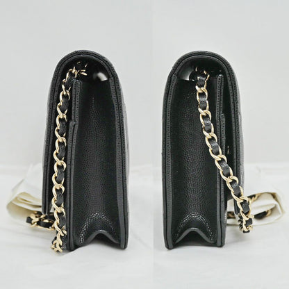 Chanel Chain Wallet Shoulder Bag Caviar Leather Black Champagne — view 3