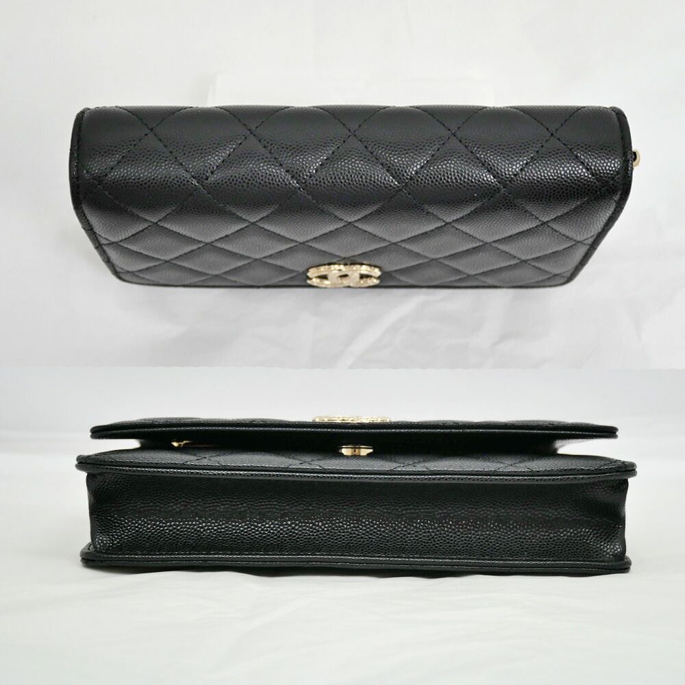Chanel Chain Wallet Shoulder Bag Caviar Leather Black Champagne — view 4