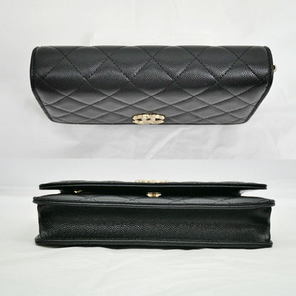 Chanel Chain Wallet Shoulder Bag Caviar Leather Black Champagne — view 4