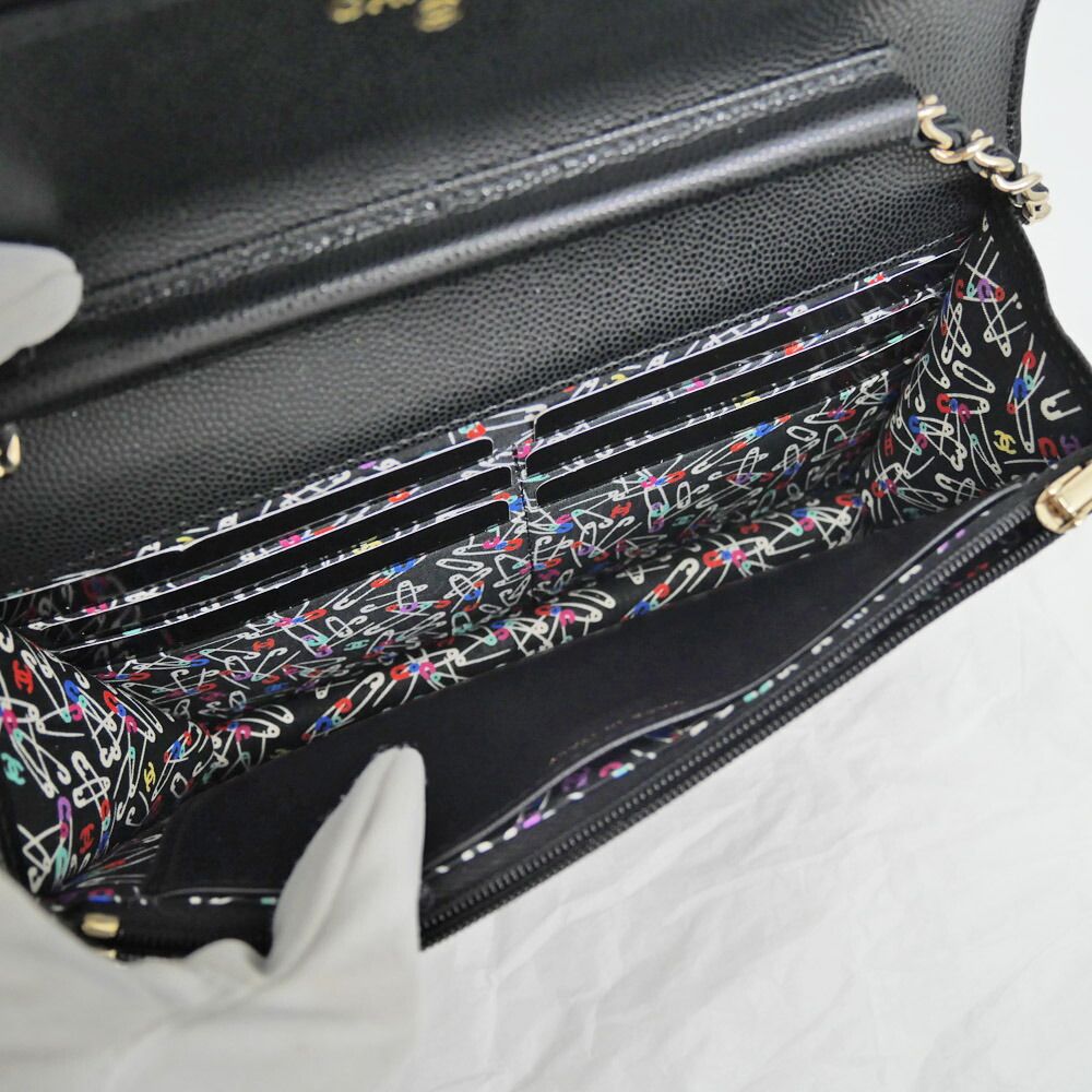 Chanel Chain Wallet Shoulder Bag Caviar Leather Black Champagne — view 6