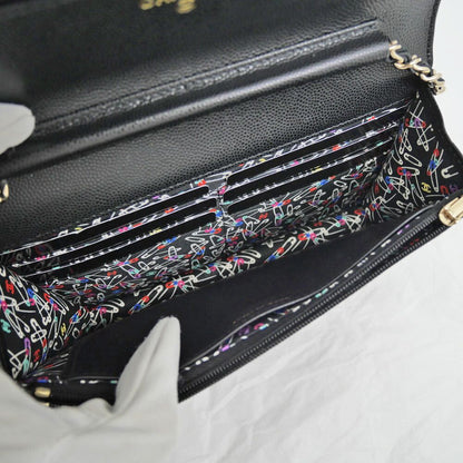 Chanel Chain Wallet Shoulder Bag Caviar Leather Black Champagne — view 6