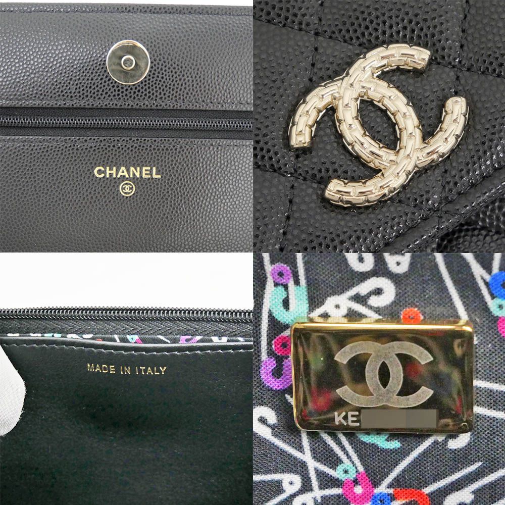 Chanel Chain Wallet Shoulder Bag Caviar Leather Black Champagne — view 7