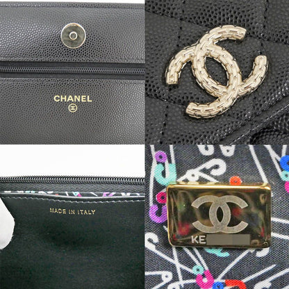 Chanel Chain Wallet Shoulder Bag Caviar Leather Black Champagne — view 7