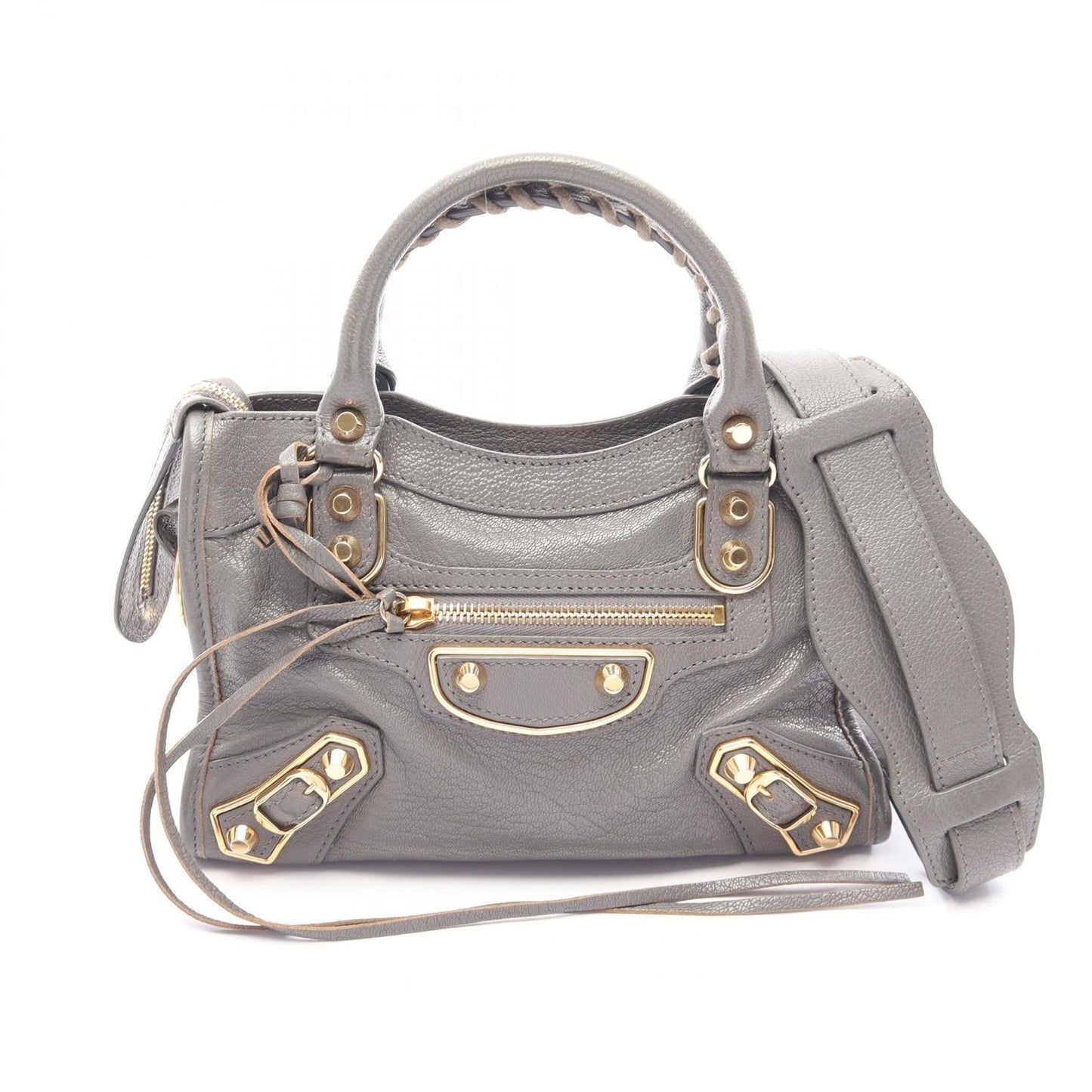 Balenciaga Handbag Classic Metallic Edge Mini City 2-Way Gray Leather