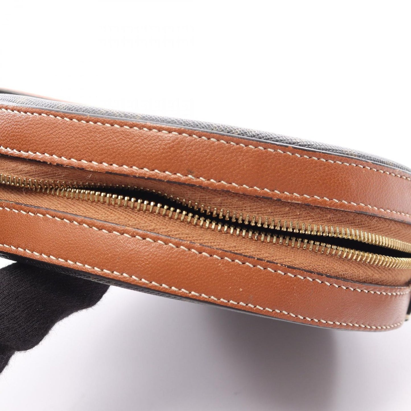 Celine Shoulder Bag Round Purse Triomphe Black Brown Canvas Leather — view 5