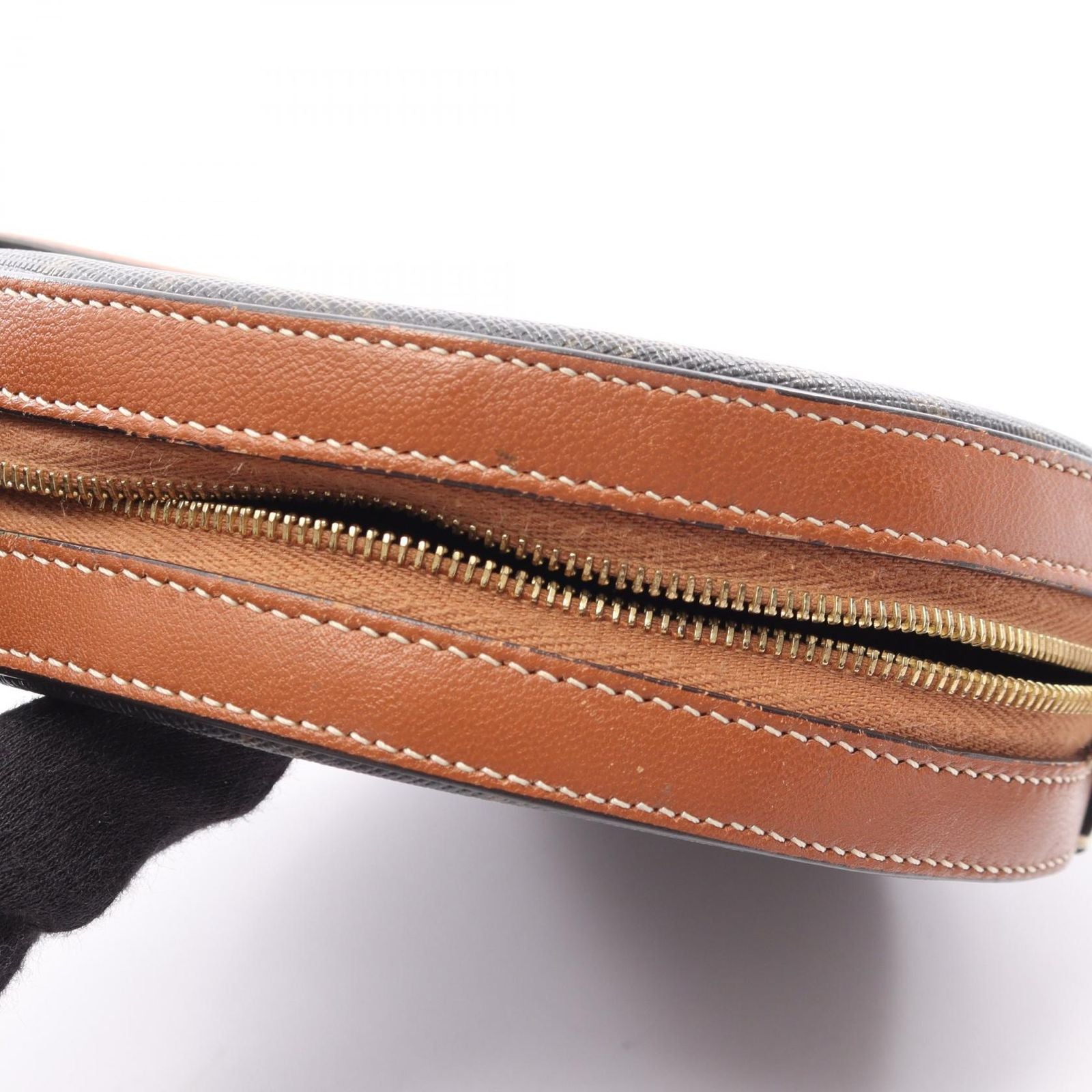 Celine Shoulder Bag Round Purse Triomphe Black Brown Canvas Leather — view 5