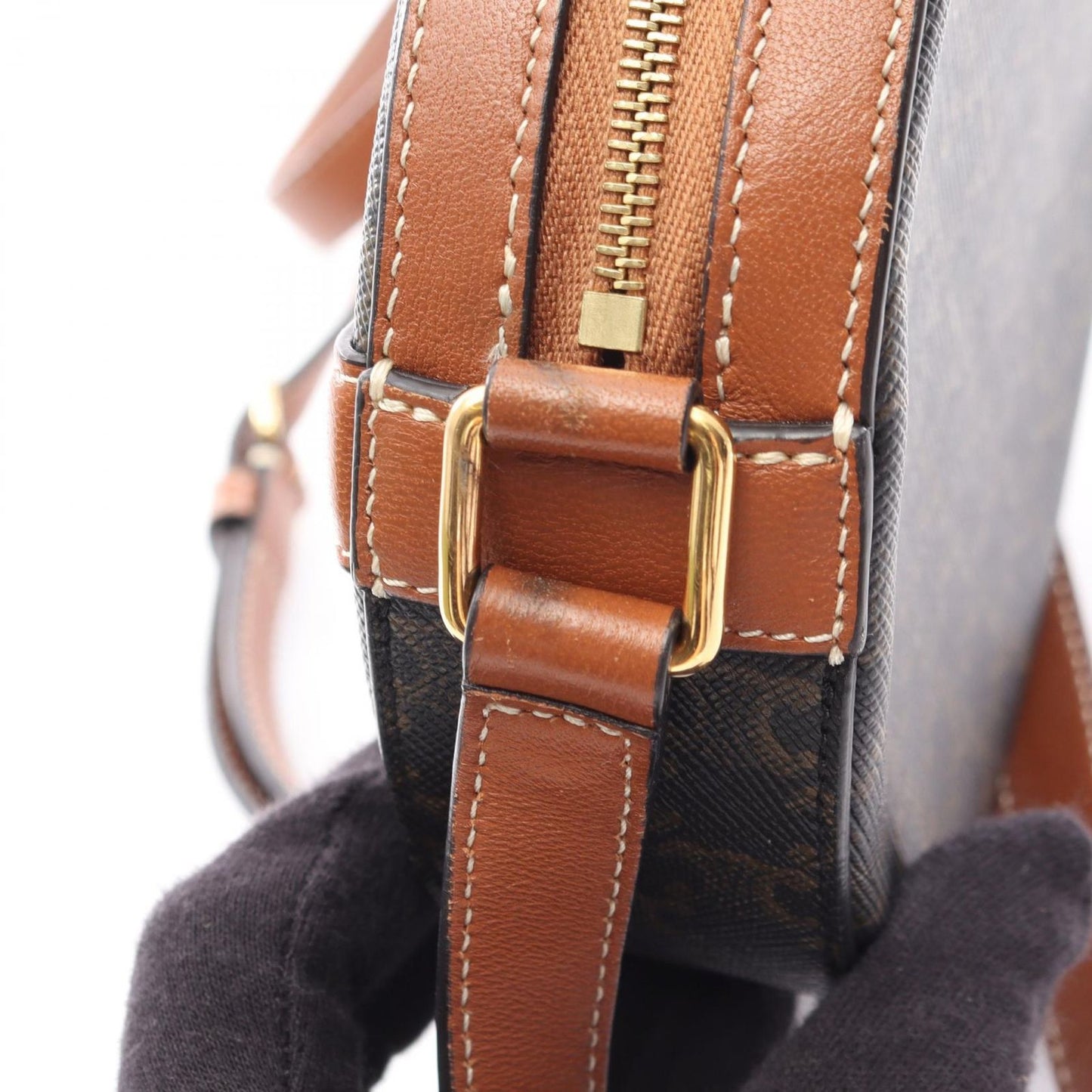 Celine Shoulder Bag Round Purse Triomphe Black Brown Canvas Leather — view 7