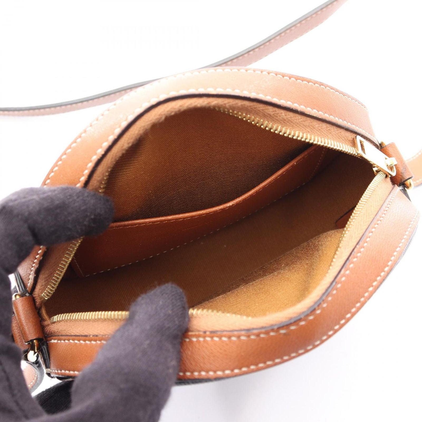 Celine Shoulder Bag Round Purse Triomphe Black Brown Canvas Leather — view 3