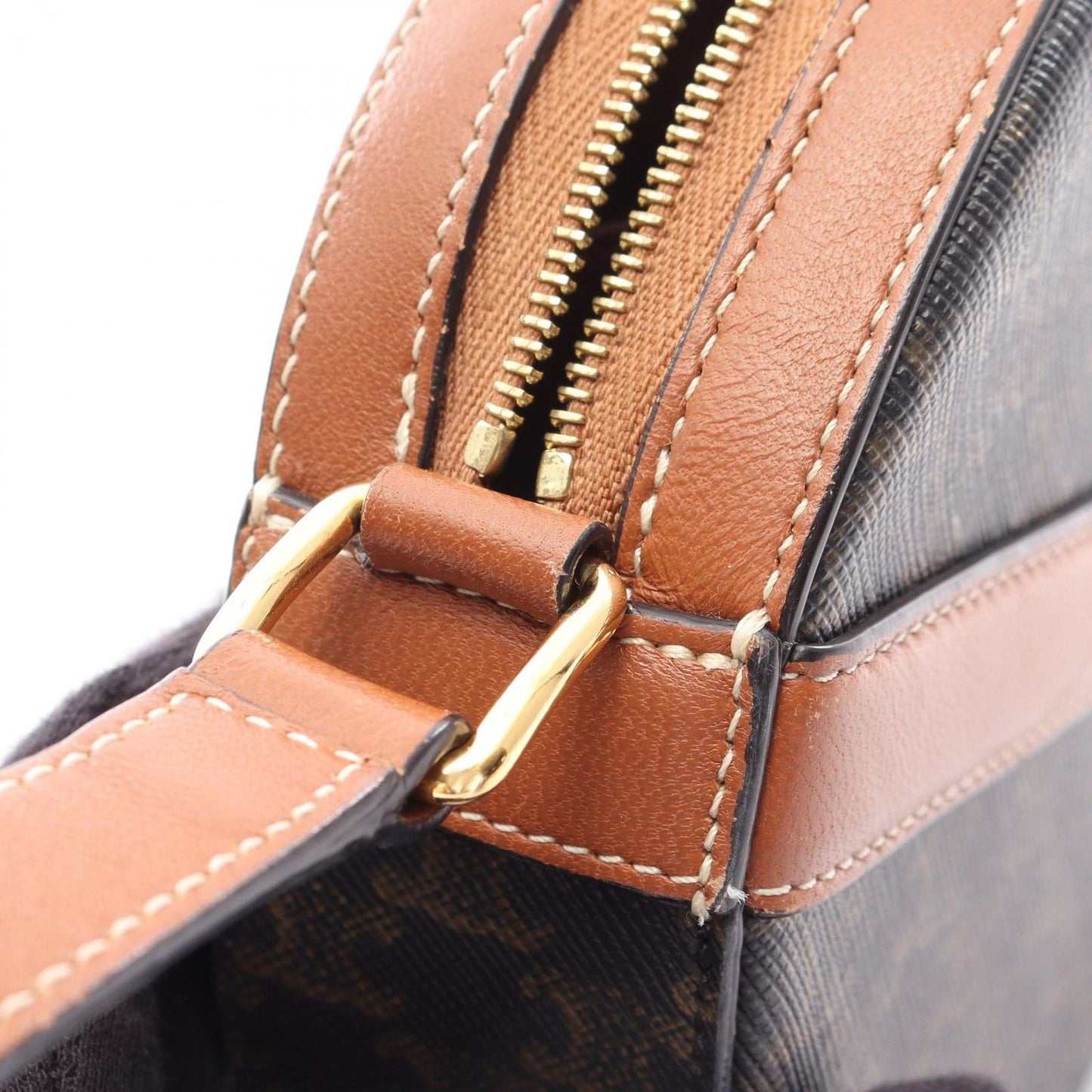 Celine Shoulder Bag Round Purse Triomphe Black Brown Canvas Leather — view 6