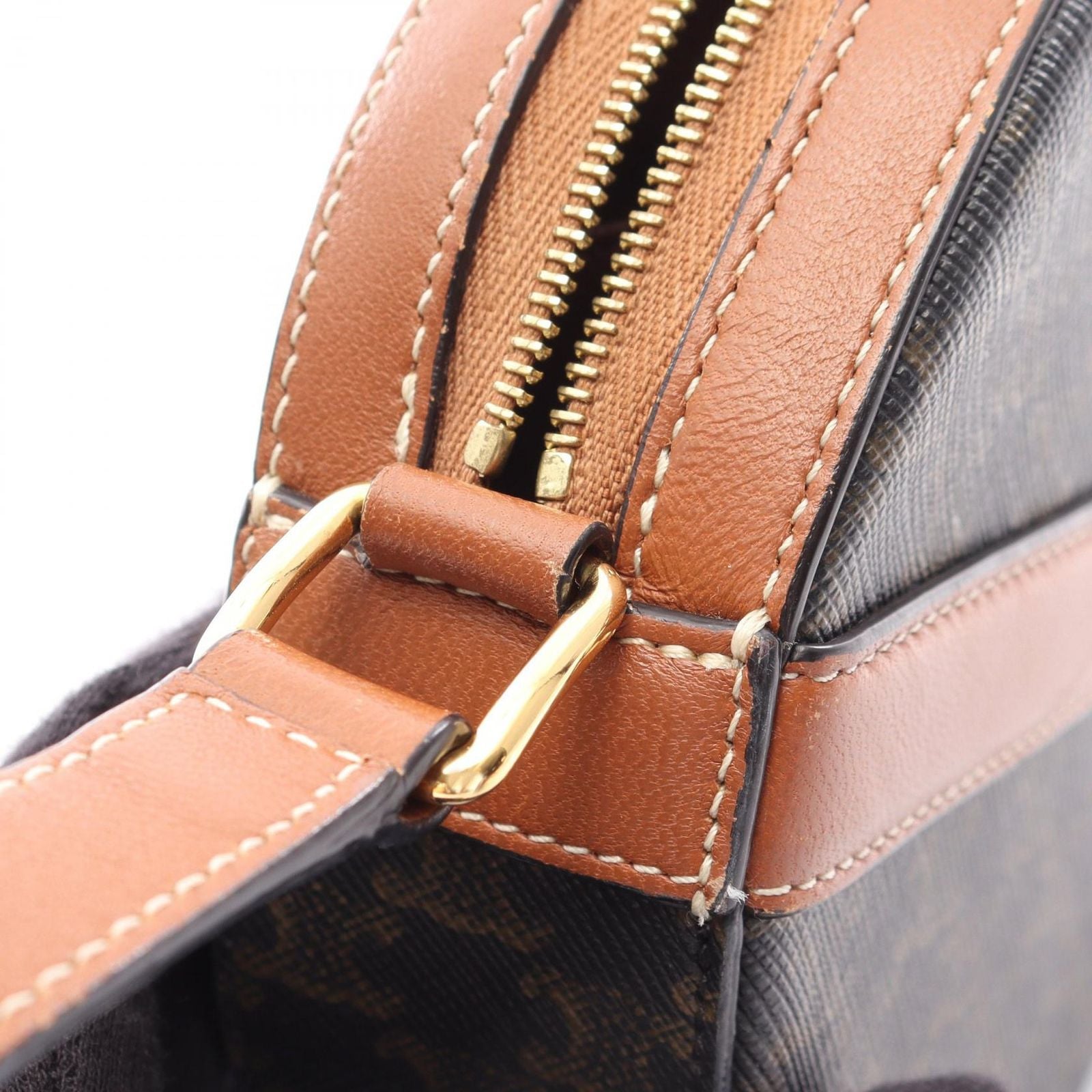 Celine Shoulder Bag Round Purse Triomphe Black Brown Canvas Leather — view 6