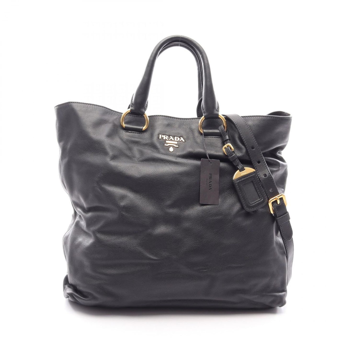 Prada Tote Soft Calf 2-Way Black Leather