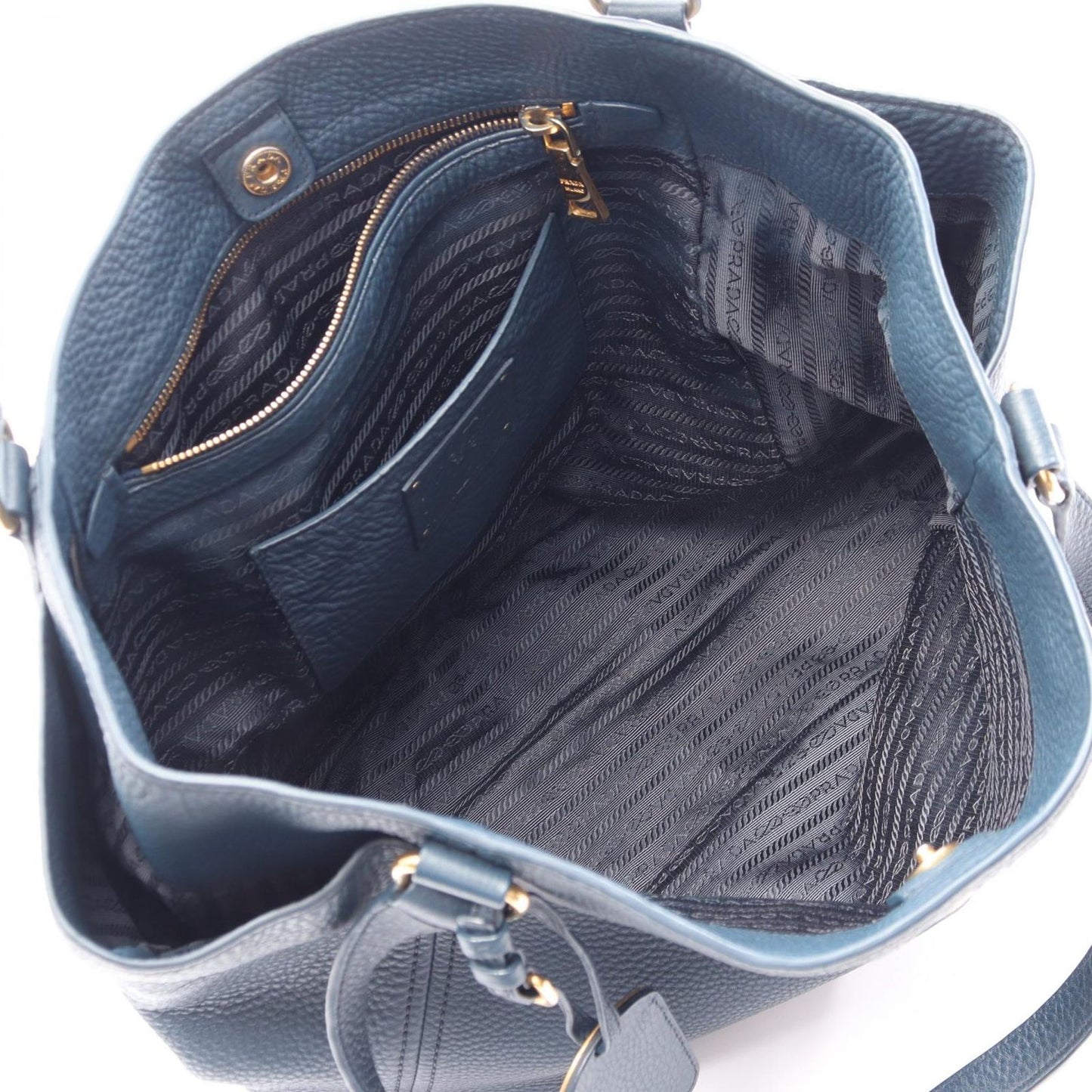 Prada Tote Vitello Daino Dark Blue Leather — view 3