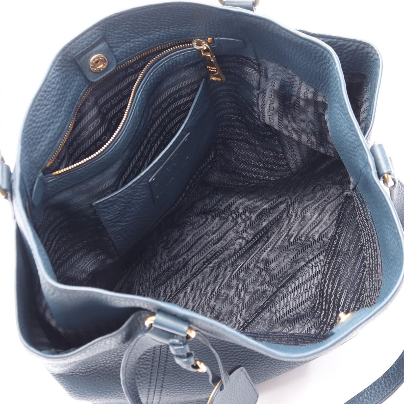 Prada Tote Vitello Daino Dark Blue Leather — view 3