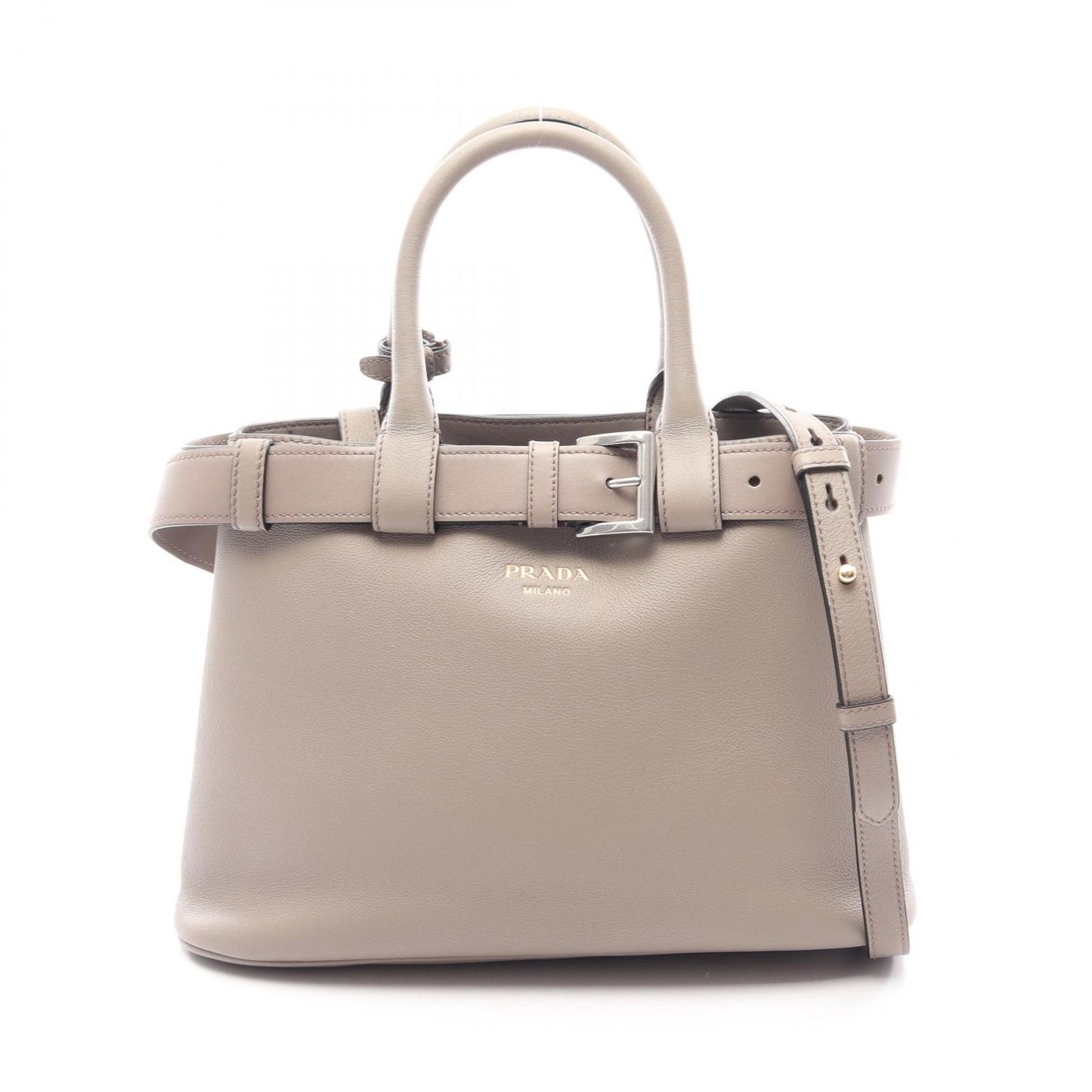 Prada Tote Buckle 2-Way Gray Leather Handbag