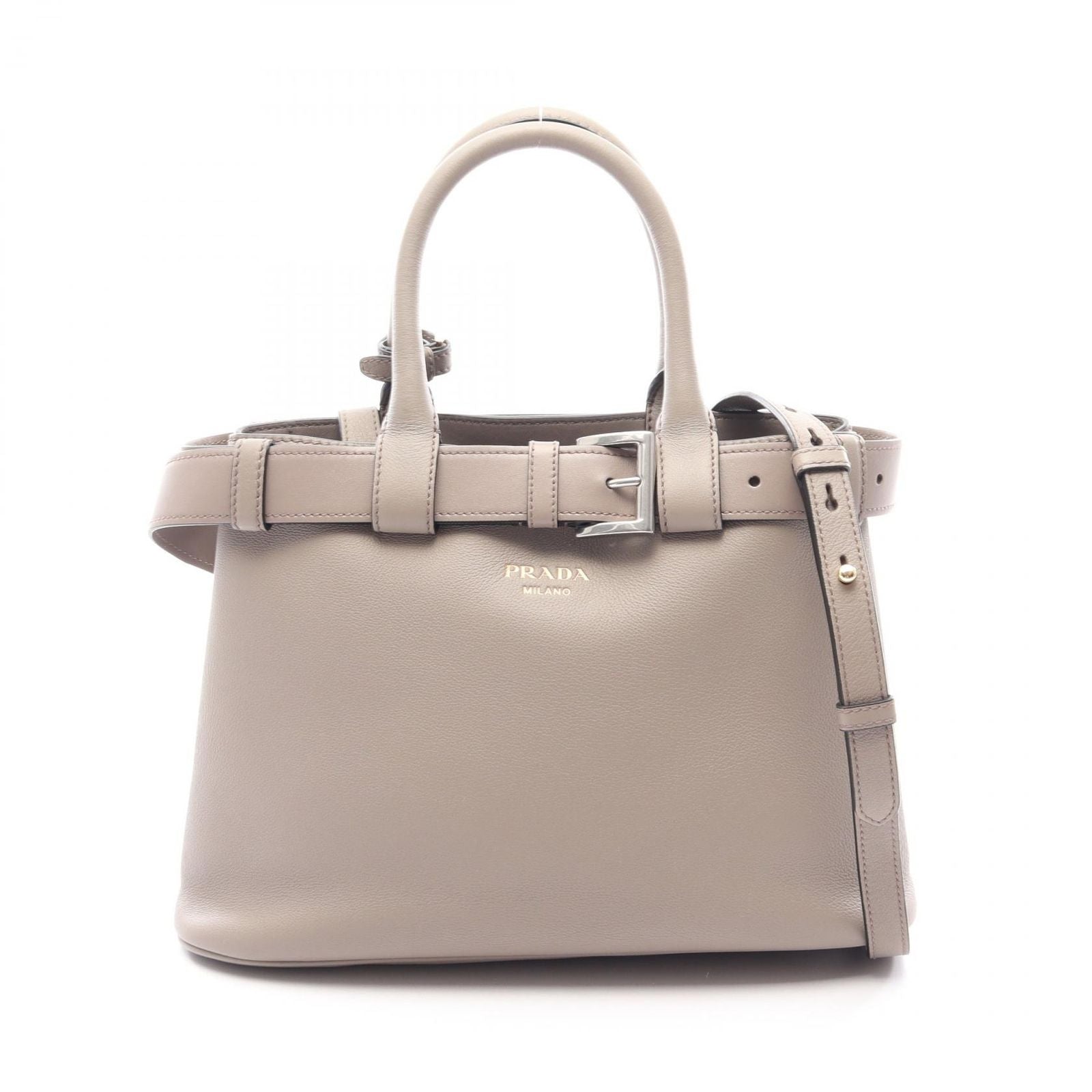 Prada Tote Buckle 2-Way Gray Leather Handbag