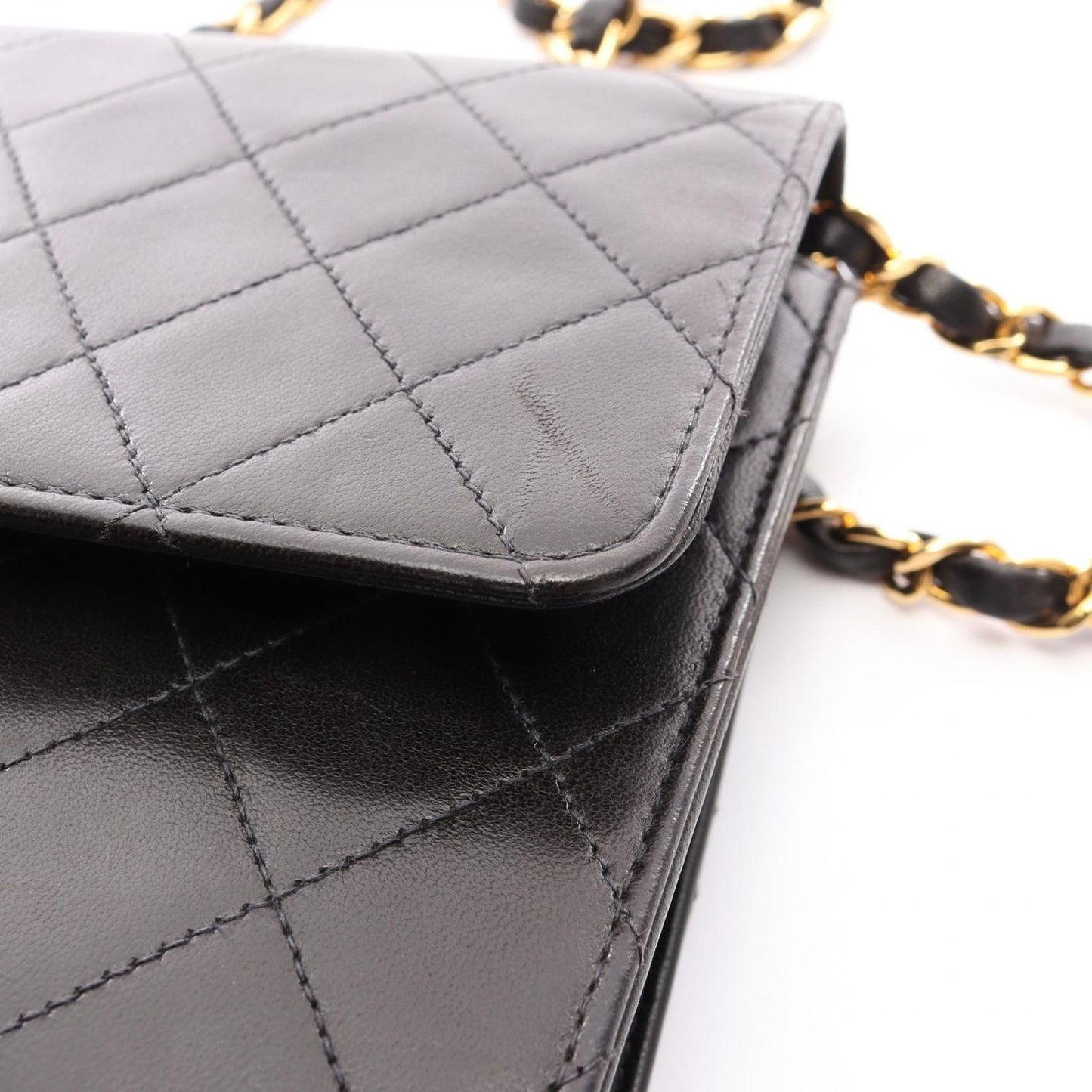 Chanel Shoulder Bag Quilted Single Flap Push Lock Black Lambskin Chain — view 9