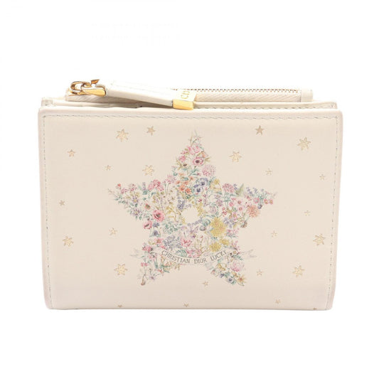 Dior Bifold Wallet Lucky Dahlia White Leather