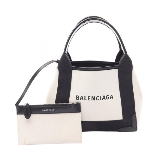 Balenciaga Handbag Navy Cabas XS Natural Black Canvas Leather