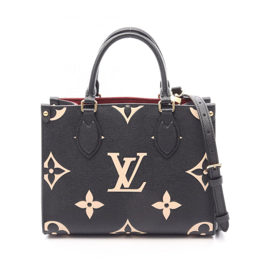 Louis Vuitton Handbag On The Go PM Bicolor 2-Way Black Beige Leather
