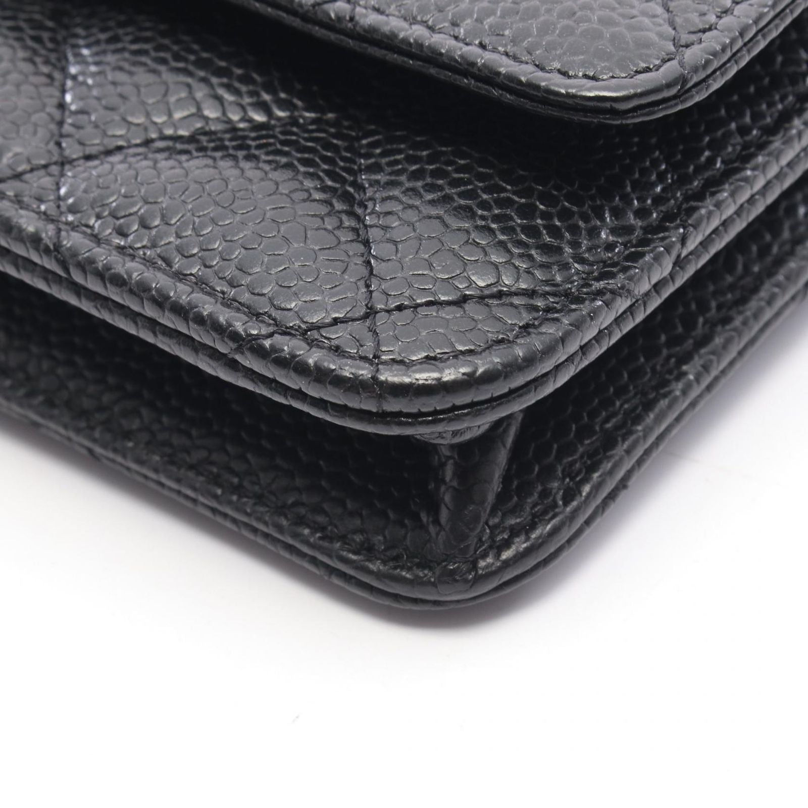 Chanel Shoulder Bag Quilted Black Caviar Leather Chain Wallet — view 7