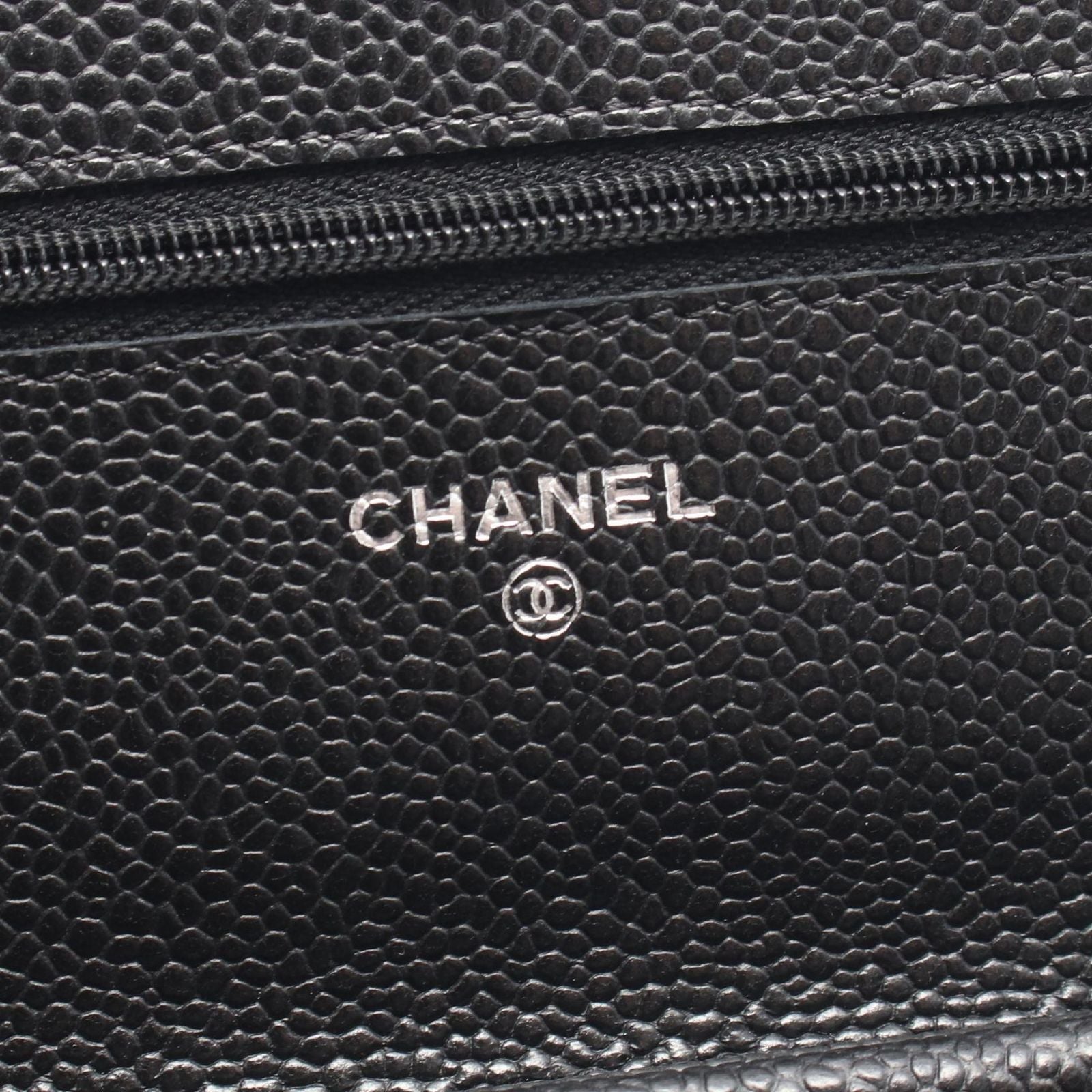Chanel Shoulder Bag Quilted Black Caviar Leather Chain Wallet — view 4