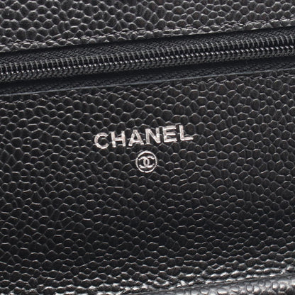 Chanel Shoulder Bag Quilted Black Caviar Leather Chain Wallet — view 4