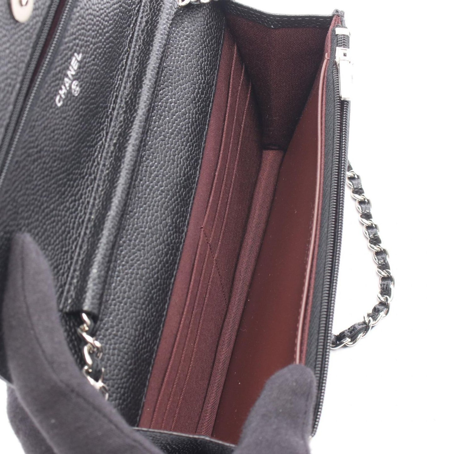 Chanel Shoulder Bag Quilted Black Caviar Leather Chain Wallet — view 3