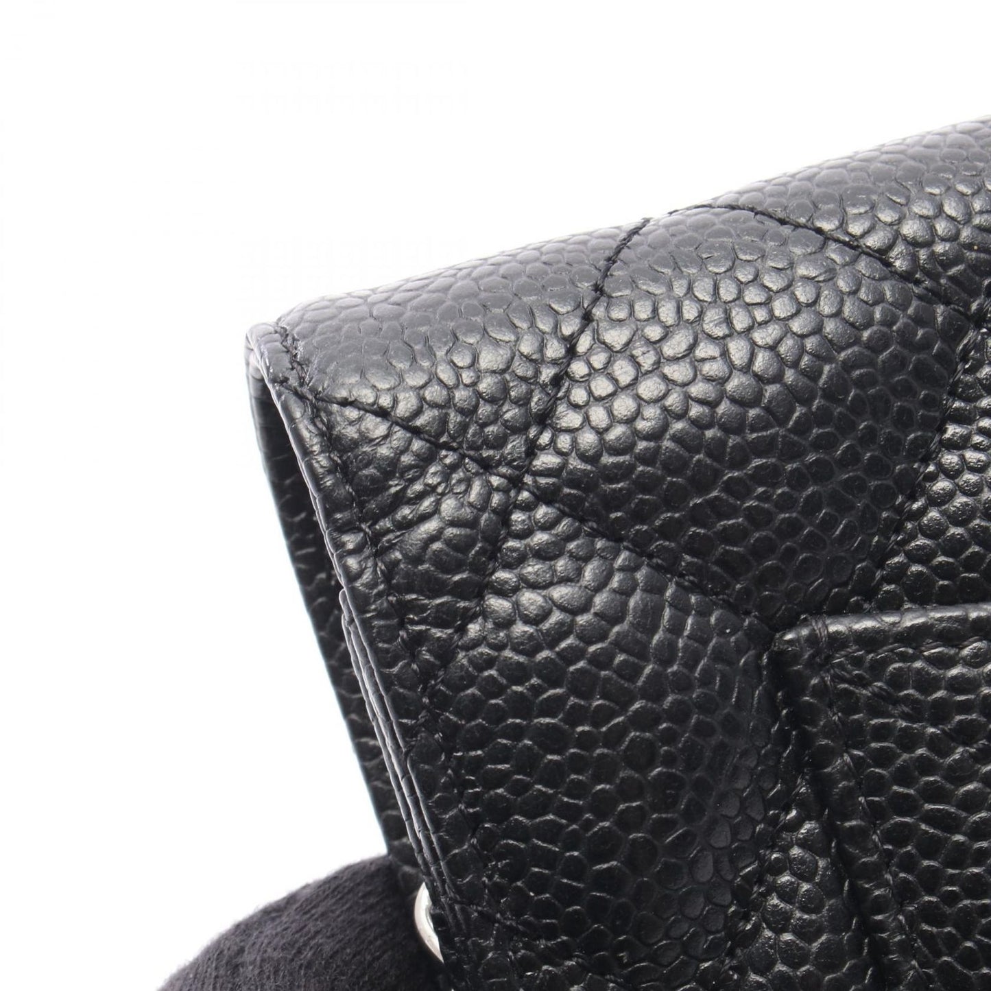 Chanel Shoulder Bag Quilted Black Caviar Leather Chain Wallet — view 8