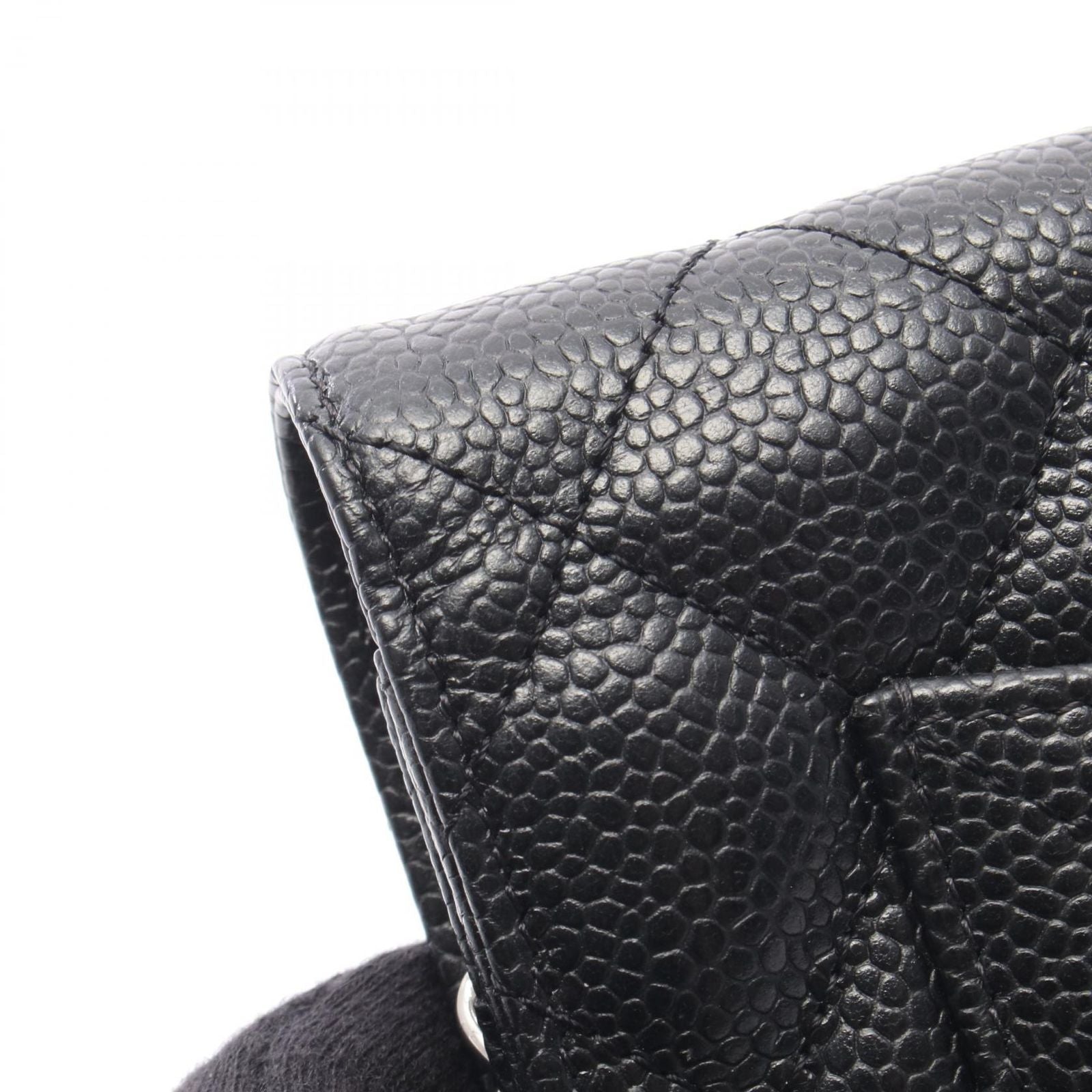 Chanel Shoulder Bag Quilted Black Caviar Leather Chain Wallet — view 8