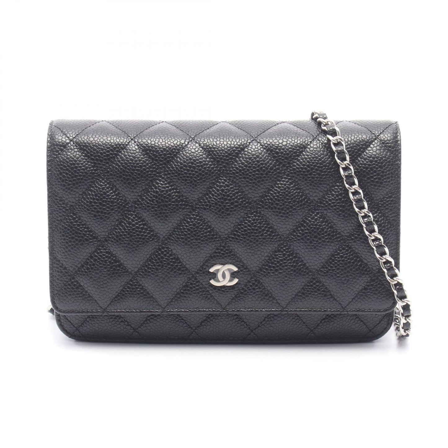 Chanel Shoulder Bag Quilted Black Caviar Leather Chain Wallet