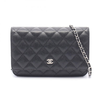 Chanel Shoulder Bag Quilted Black Caviar Leather Chain Wallet