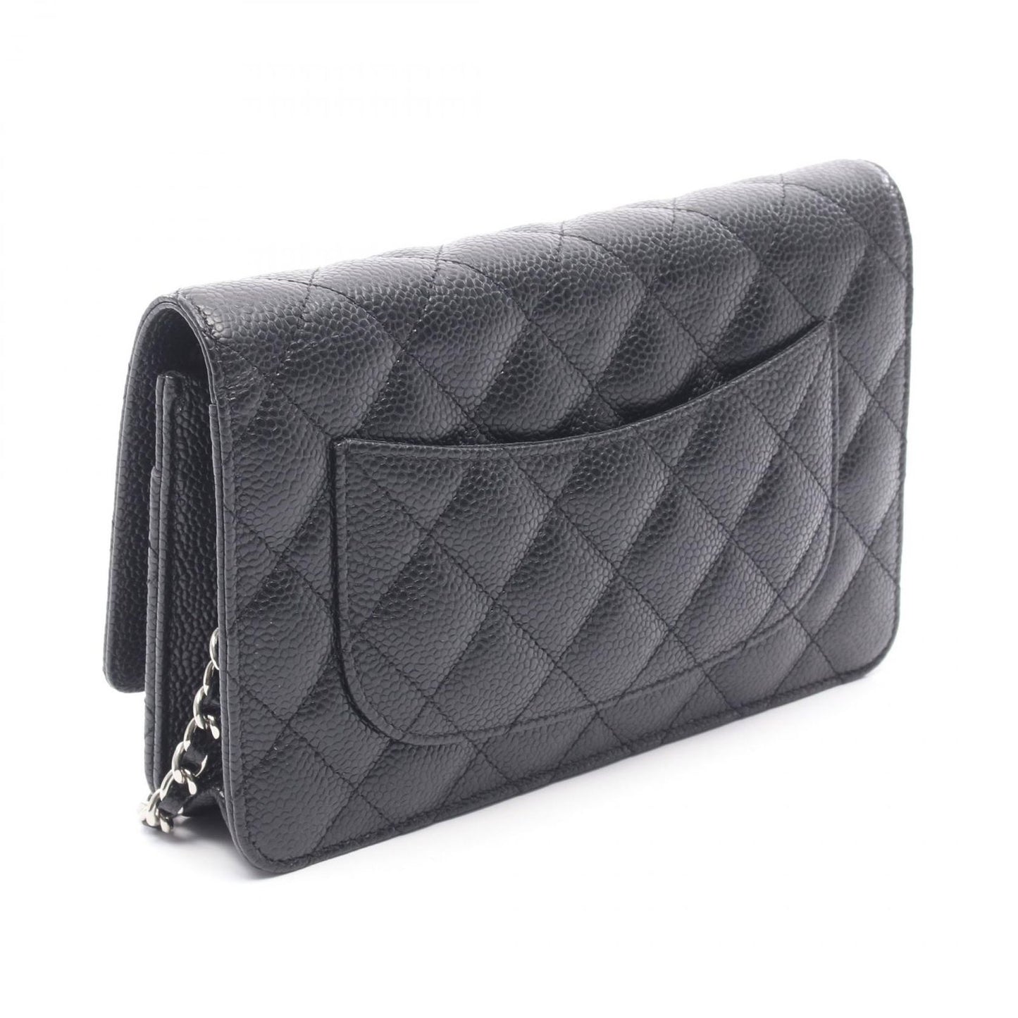 Chanel Shoulder Bag Quilted Black Caviar Leather Chain Wallet — view 2
