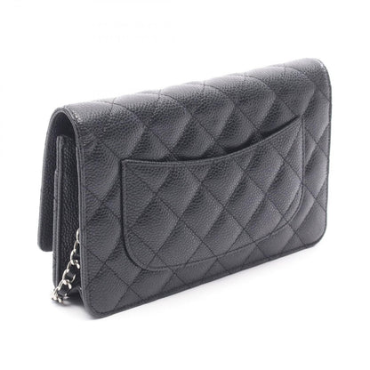 Chanel Shoulder Bag Quilted Black Caviar Leather Chain Wallet — view 2