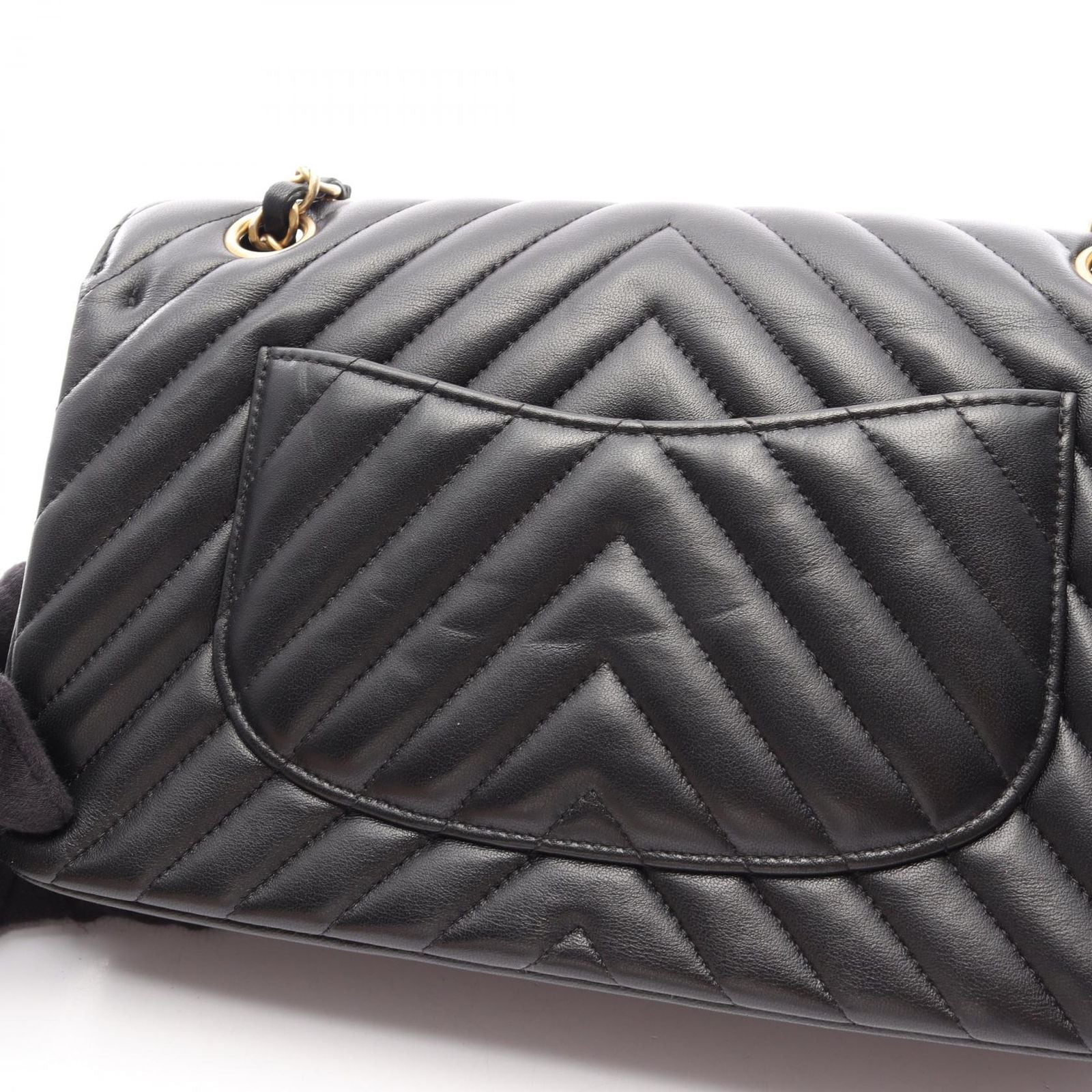 Chanel Shoulder Bag Blanc Stitch Double Flap Black Lambskin Chain — view 9