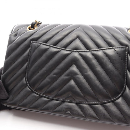 Chanel Shoulder Bag Blanc Stitch Double Flap Black Lambskin Chain — view 9