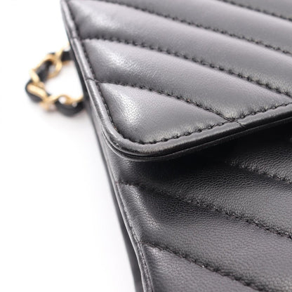 Chanel Shoulder Bag Blanc Stitch Double Flap Black Lambskin Chain — view 8